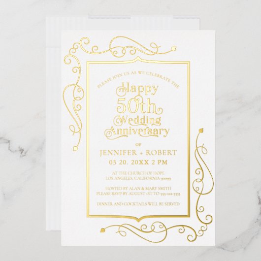 金婚式 ゴールドフレーム 箔招待状 (封筒)