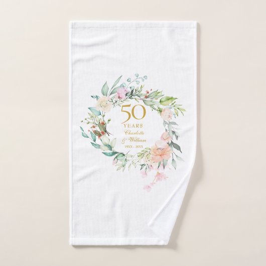 金婚式 水彩の花 バスタオルセット (ハンドタオル)