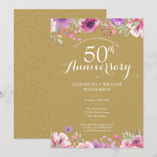 金婚式(結婚50周年)カントリー・フラワー 招待状 (正面/裏面)