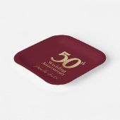 金婚式 | 金ゴールドレタリングブルゴーニュ ペーパープレート (傾斜あり)