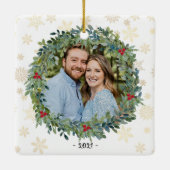 金婚約したの雪片クリスマスフォトオーナメント セラミックオーナメント (裏面)