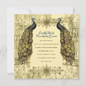金孔雀の華美なヴィンテージの結婚式招待状 招待状 (正面)