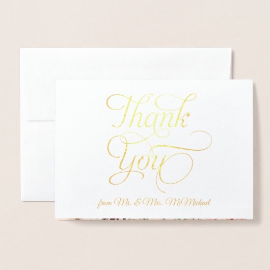 金実在箔ありがとうお知らせヴィンテージ紅茶バラ 箔カード (封筒付き正面)