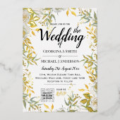 金実在箔の緑の写真QRコード結婚s 箔招待状 (正面)