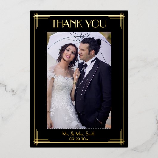 金実在箔アールデコ結婚の感謝 箔招待状 (正面)