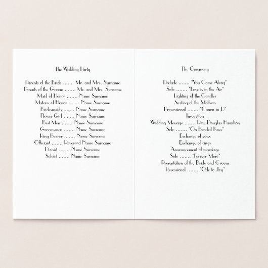 金実在箔アールデコ結婚式 プログラム (内部)