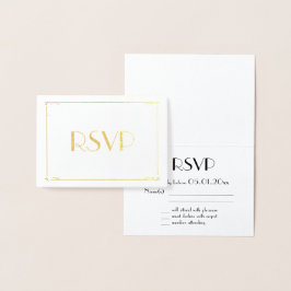 金実在箔アールデコ結婚式RSVPカード3.5x5 箔カード
