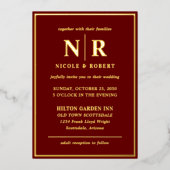 金実在箔エレガントウェディングモノグラムモダン 箔招待状 (正面)