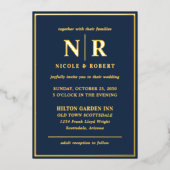 金実在箔エレガントウェディングモノグラムモダン 箔招待状 (正面)