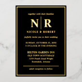 金実在箔エレガントウェディングモノグラムモダン 箔招待状 (正面)