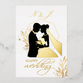 金実在箔エレガントリースモノグラム 箔招待状 (正面)