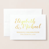 金実在箔クラシック白結婚式招待状 箔カード (封筒付き正面)