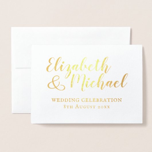 金実在箔クラシック白結婚式招待状 箔カード (封筒付き正面)