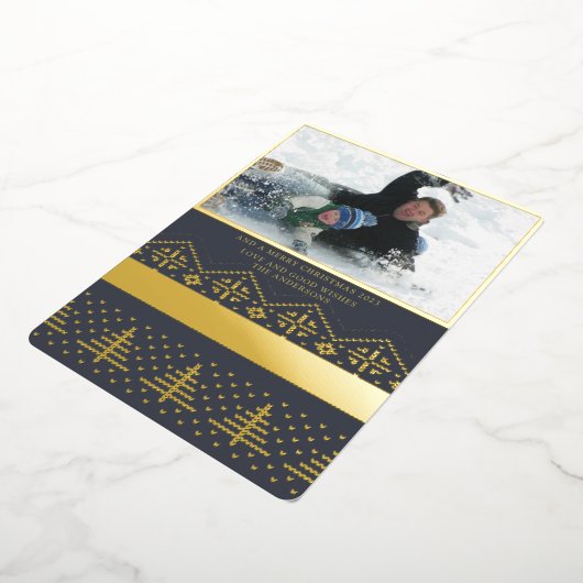 金実在箔クリスマスセーター写真 箔シーズンカード (回転した状態)