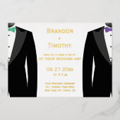 金実在箔ゲイ結婚の緑と紫の招待状 箔招待状 (正面)