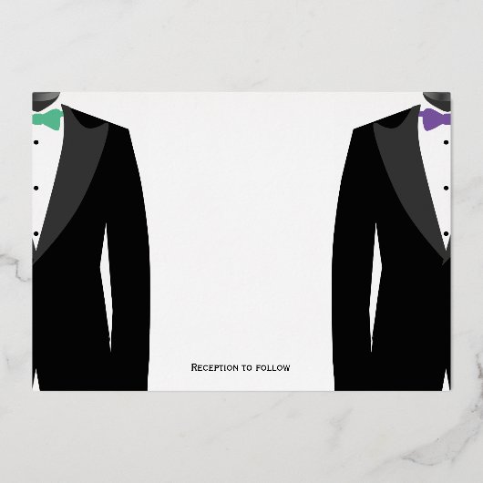 金実在箔ゲイ結婚の緑と紫の招待状 箔招待状 (裏面)