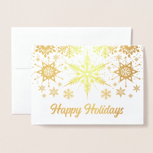 金実在箔スノーフレークスハッピーホリデーズカード 箔カード (封筒付き正面)