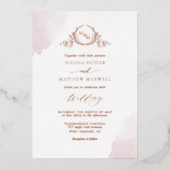 金実在箔ダスティエレガントバラモノグラム結婚ズ 箔招待状 (正面)