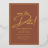 金実在箔テラコッタ日付の保存結婚日 箔招待状 (正面)