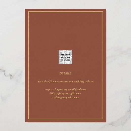 金実在箔テラコッタ日付の保存結婚日 箔招待状 (裏面)