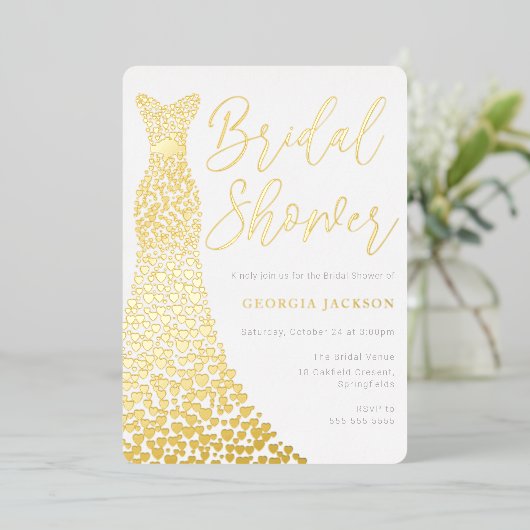金実在箔ドレスモダンブライダルシャワー 箔招待状 (立ち正面)