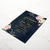 金実在箔ネイビーピンクフローラキンセアニェラ 箔招待状 (回転した状態)