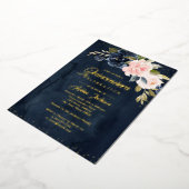 金実在箔ネイビー赤面ピンクフローラキンセアニェラ 箔招待状 (回転した状態)