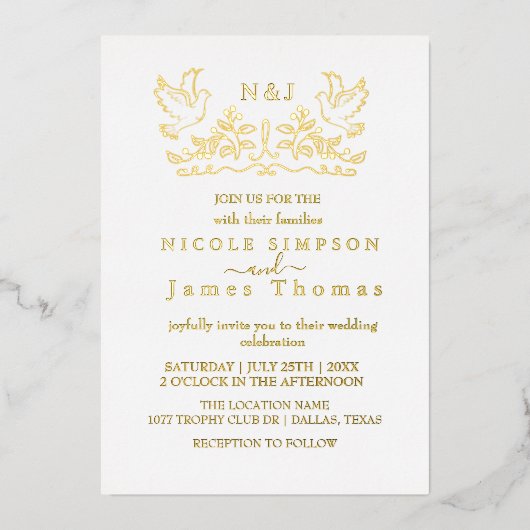 金実在箔バエレガントーズリースモノグラム 箔招待状 (正面)