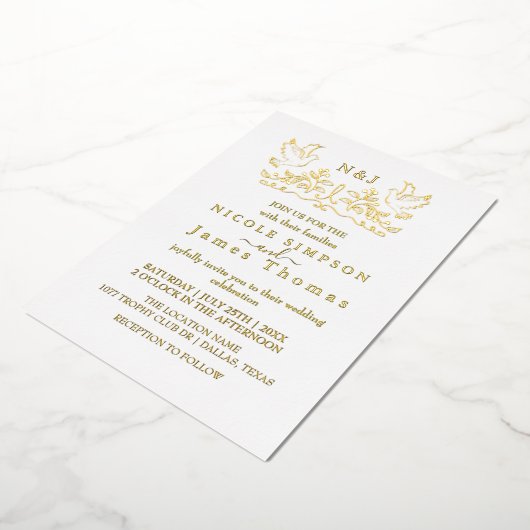 金実在箔バエレガントーズリースモノグラム 箔招待状 (回転した状態)