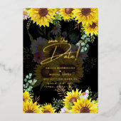 金実在箔パンパスグラスウェディング日付を保存 箔招待状 (正面)