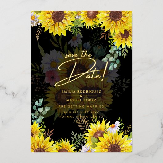 金実在箔パンパスグラスウェディング日付を保存 箔招待状 (正面)