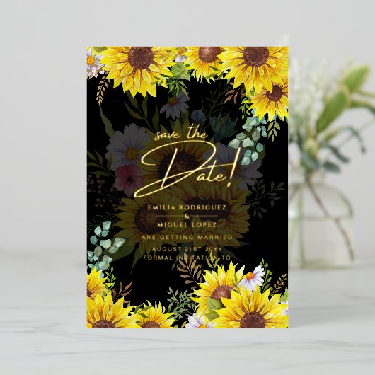 金実在箔パンパスグラスウェディング日付を保存 箔招待状 (立ち正面)