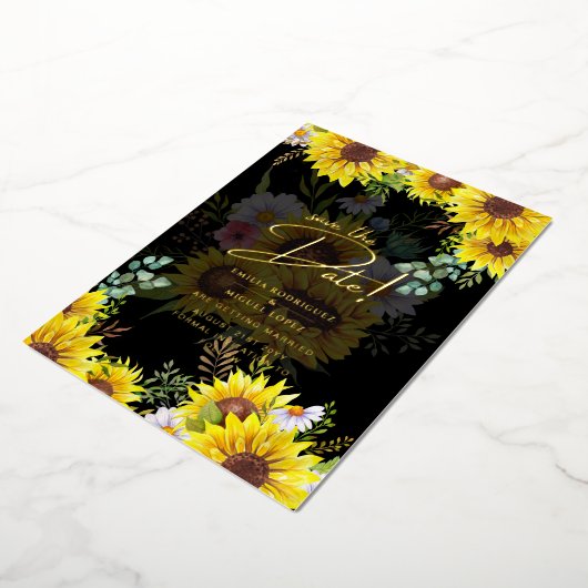 金実在箔パンパスグラスウェディング日付を保存 箔招待状 (回転した状態)