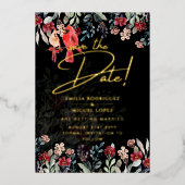 金実在箔パンパスグラスウェディング日付を保存 箔招待状 (正面)