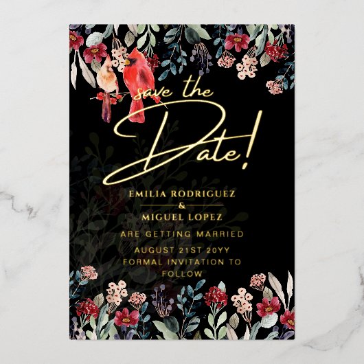 金実在箔パンパスグラスウェディング日付を保存 箔招待状 (正面)