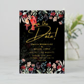 金実在箔パンパスグラスウェディング日付を保存 箔招待状 (立ち正面)