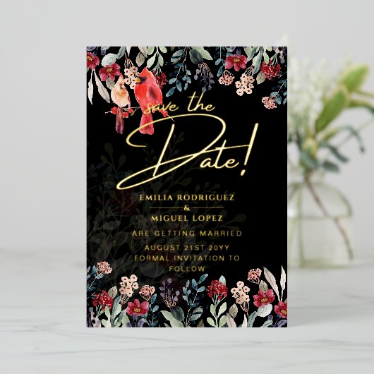 金実在箔パンパスグラスウェディング日付を保存 箔招待状 (立ち正面)