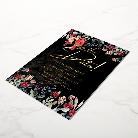 金実在箔パンパスグラスウェディング日付を保存 箔招待状 (回転した状態)