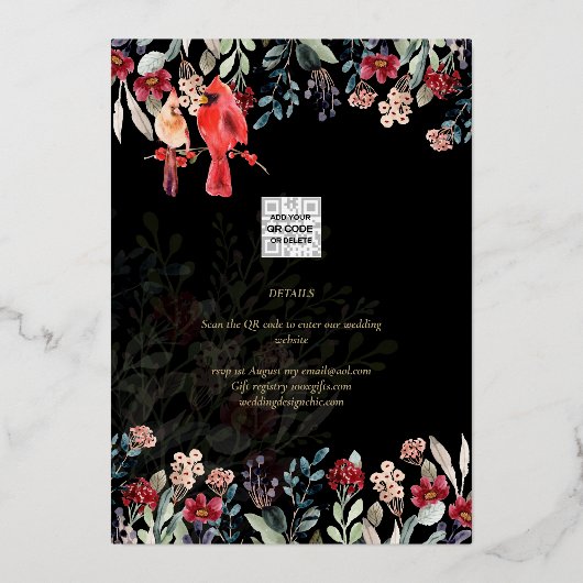 金実在箔パンパスグラスウェディング日付を保存 箔招待状 (裏面)