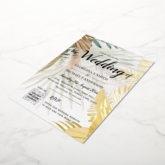 金実在箔パンパスグラスフォトQRコード結婚ズ 箔招待状 (回転した状態)