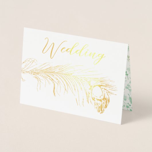 金実在箔ピーコック結婚式招待状 箔カード (正面)