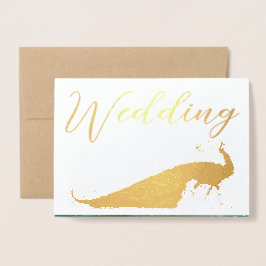 金実在箔ピーコック結婚式招待状 箔カード