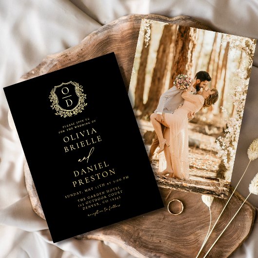 金実在箔フォトクレストモノグラム結婚ズ 箔招待状