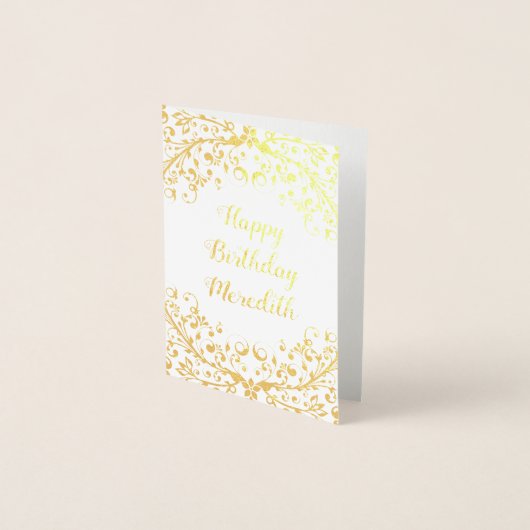 金実在箔フローラパーソナライズされた誕生日カード 箔カード (正面)