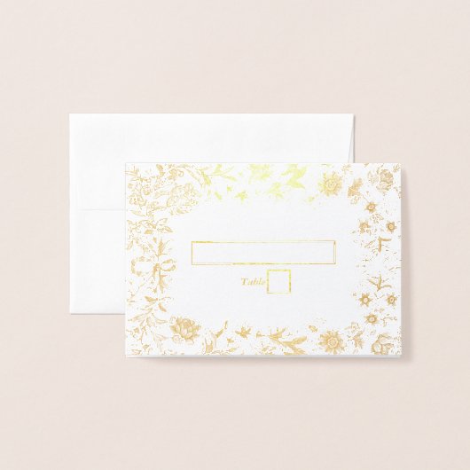 金実在箔フローラボタ結婚ニカル座席表 箔カード (封筒付き正面)