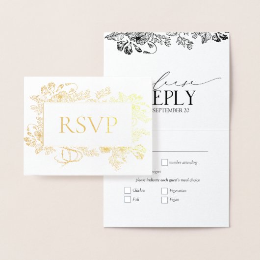 金実在箔フローララインアートウェディングRSVP箔C 箔カード (ディスプレー)