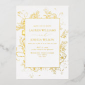 金実在箔フローララインア結婚ート 箔招待状 (正面)