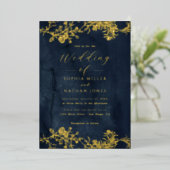 金実在箔フローラレース脚海軍結婚 箔招待状 (立ち正面)