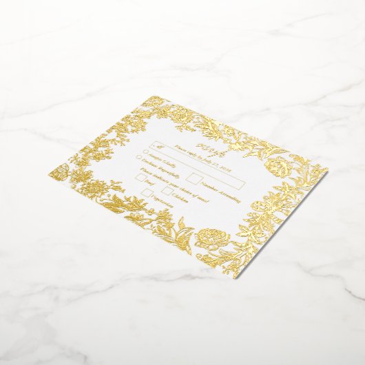 金実在箔フローラ植物結婚式RSVP 箔招待状ポストカード (回転した状態)