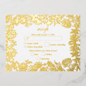 金実在箔フローラ植物結婚式RSVP 箔招待状ポストカード (正面)